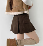 Corduroy Fleece Brushed A-line Pleated Winter Pants Skirt