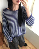 Zuri Stripe Pattern Round Neck Loose Fit Long Sleeve Knit