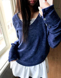 Sabine Stripe Color Matching V-Neck Long Sleeve Knit