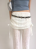 chibbon punching see-through shirring skirt bootcut pants
