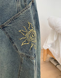 [unisex] Abus embroidery denim wide balloon pants