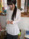 Yunori Layered Side Shirring Frill Long Sleeve Tee