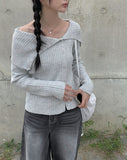 Vida button open neck ribbed knit