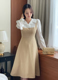 Nad Color Matching Collar Tweed Flare One Piece