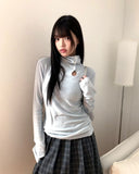 Teuan High-Neck Button Brushed Wool Long Sleeve T-Shirt