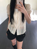 Heres Back Ribbon Puff Blouse