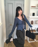 Rumi wrinkle see-through ribbon cardigan