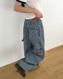 Kaden Stripe Patch Carpenter Balloon Wide Denim Pants