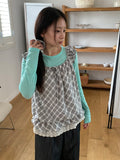 Vinca Check Shirring Sleeveless Bustier Blouse