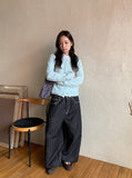 Yanna Non-Fade Wide Black Denim Pants