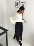 Api Wav Punching See-Through Rib Neck Long Sleeve Knit