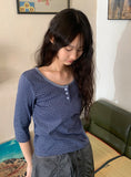 Lana U-neck Star Henley Neck Three Quarter Tee