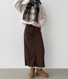 Back Slit Brushed Corduroy H-line Banding Long Skirt