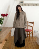 [Belt SET] Even Unbalanced Midi Wool Skirt