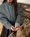 [Belt SET] Risha No Collar Strap Button Cotton Quilted Bomber Jacket