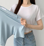 Relaxed round neck cooling summer short sleeve crop T-shirt