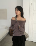 [MADE] Enze Vintage Antique Button Off Shoulder Long Sleeve T-Shirt