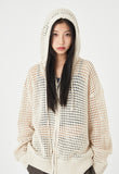 Mesh summer 2-way knit hood zip-up