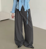 Front Pleated Loose Wide Back Banding Slacks