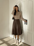 Lazy flare leather long skirt