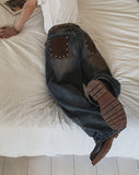 Late Back Leather Pocket Denim Pants