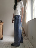 [MADE] Villard Surgical Damage Washing Banding Long Wide Denim Pants