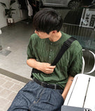 Cable knit short sleeve henry neck ver