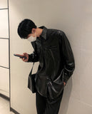 Pocket Detail Overfit Leather Shirt