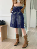 Arkley Y2K Retro Washing Denim Midi Skirt