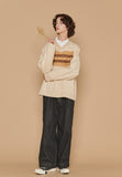 ARGYLE STRIPE V NECK SWEATER