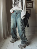 Tin washed strap cargo denim