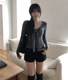 Hina Shirring Tie Ribbon Long Sleeve