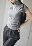 Side Shirring High Neck Tee