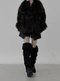 Wide Collar Strap Robe Fur Jacket