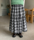 Tonbo Banding Check Frill Tiered Long Skirt