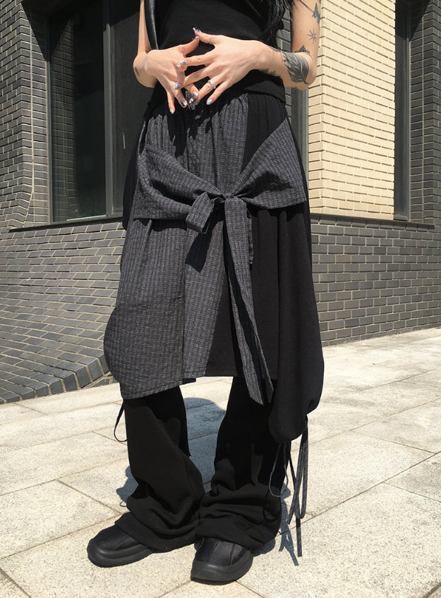 【Anyone more】Tujeu Check Wrap String Layered Skirt Anyone more (エニワンモア) - トゥジュチェックラップ
