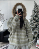 Ready Fur Crop Knit Hood Zip-Up