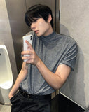 Cut line mock neck short sleeve T-shirt