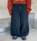 Leteen diagonal cut denim wide pants