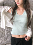 Condi Fake Layered Lace Halter Sleeveless Top