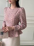 Berin Tweed Puff Peplum Blouse