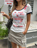 Cartoon Lettering See-through Ringer Short Sleeve