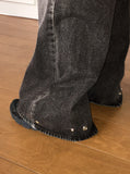 [3WAY] Jiber Snap Button Black Washing Wide Denim Pants