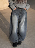 Quart Brushed Deep Blue Denim Washing Wide Pants