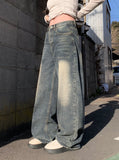 Number Washing Wide Denim Pants