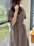 Peijing Pocket Collar Zip-up Long One Piece (Belt Set)