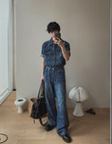 Pura Pintuck Strap Denim Pants