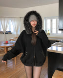 Cor Stud Trimming Fur Warmer Hood Zip-Up