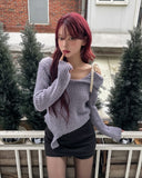 Posh Ribbon Strap Unbalanced Shoulder Knit