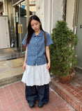 [BAONHAUS] Krunen Linen Check Short Sleeve Shirt Blouse